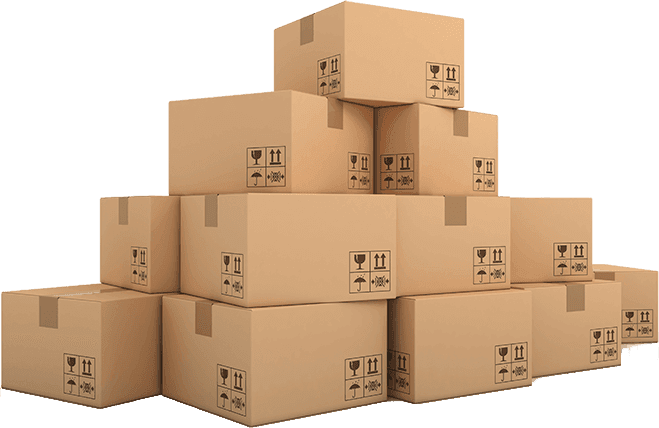 Boxes stacked in warehouse