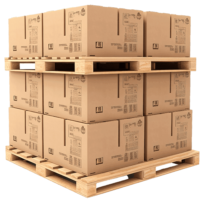 Stacked boxes on pallets
