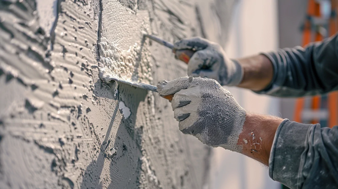 Exterior facade with insulation and render finish