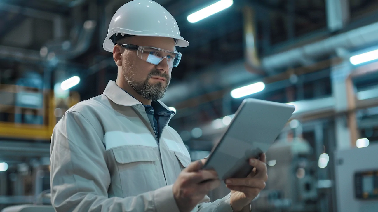 Quality control engineer inspecting building materials