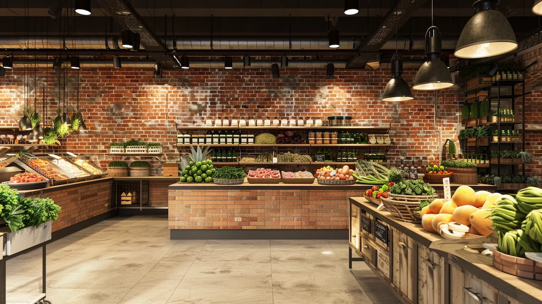 Reclaimed brick slips used in Irish retail deli design